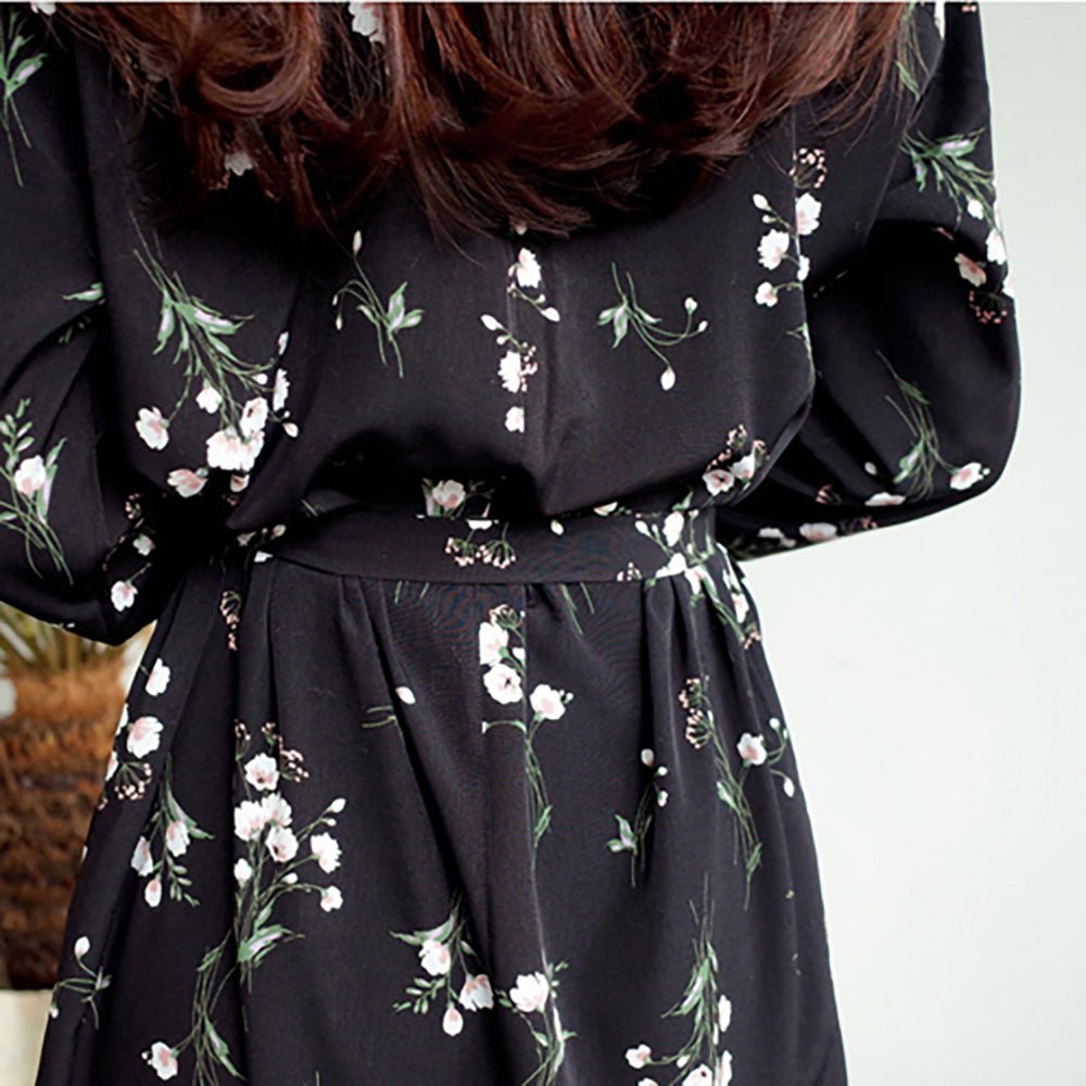 花柄ノーカラーシャツワンピース - Millennial Generation