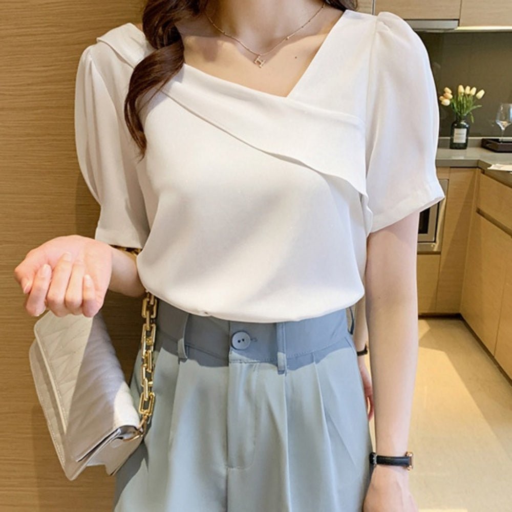 アシンメトリーネックフレアブラウス|オフィスカジュアル レディース 通販【ミレジェネ】