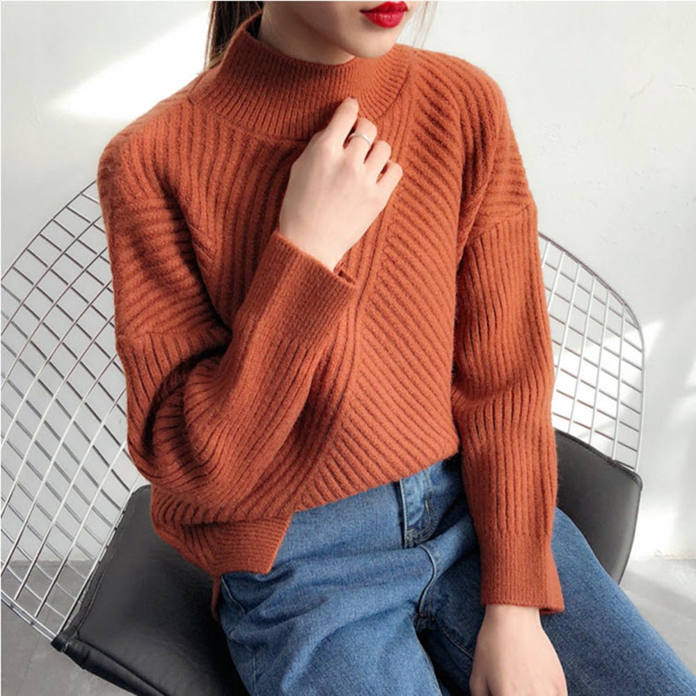 ボトルネックリブニット長袖セーター - Millennial Generation