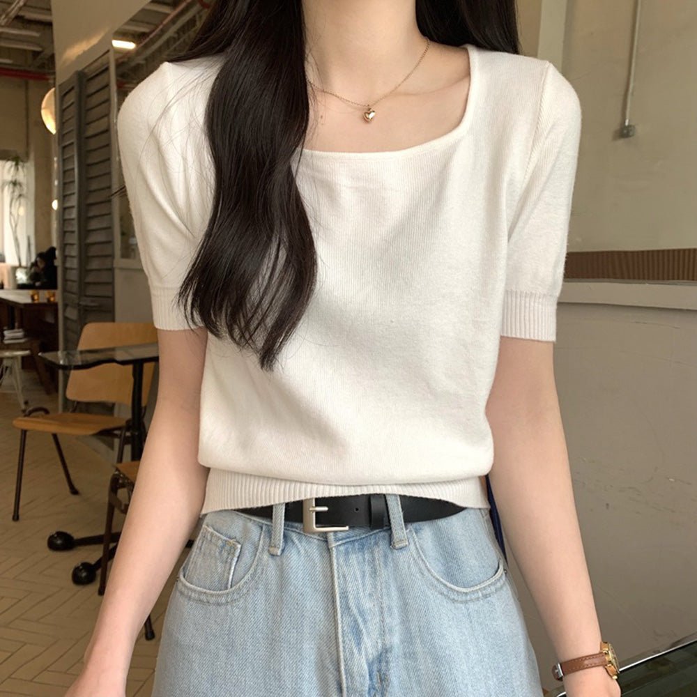 スクエアカラーサマーニットトップス|オフィスカジュアル レディース 通販【ミレジェネ】