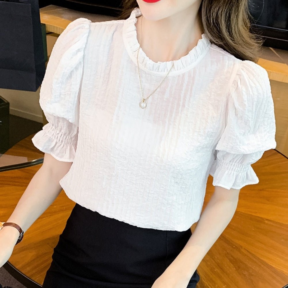 ワッフルボリューム袖トップス|オフィスカジュアル レディース 通販【ミレジェネ】