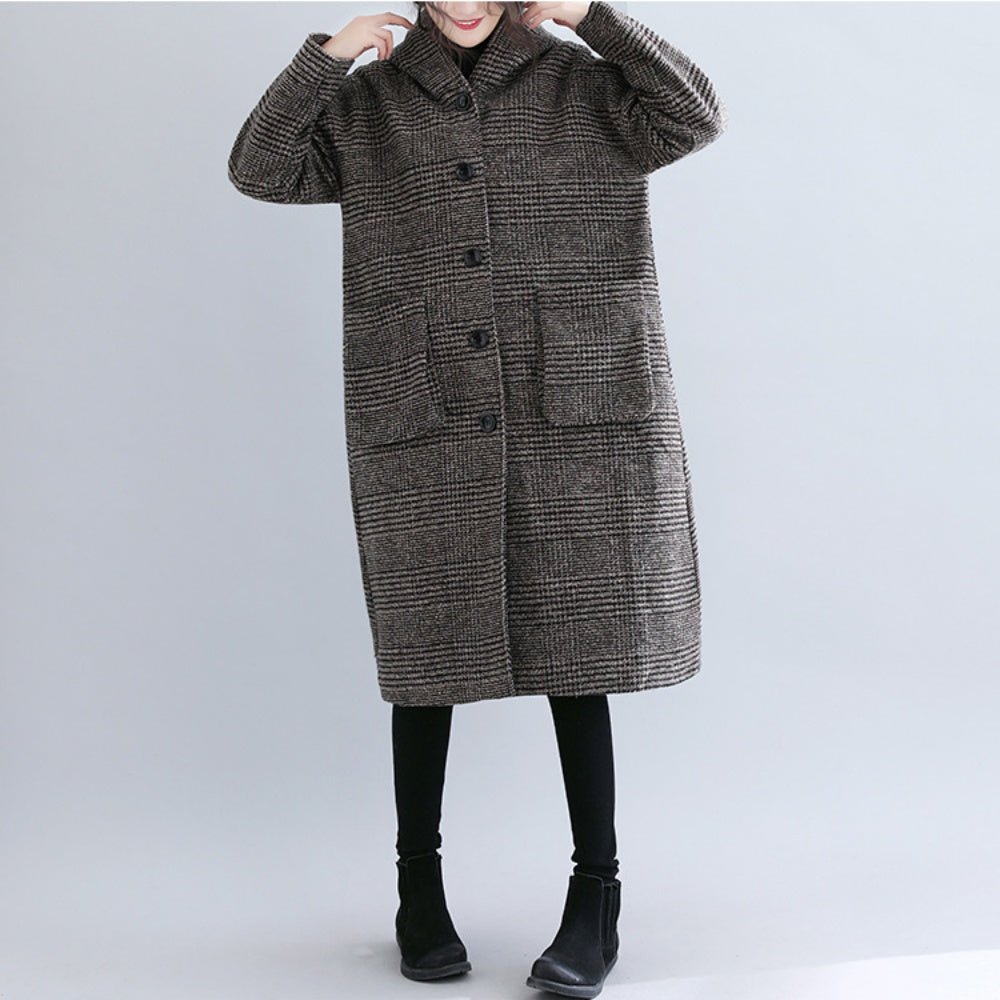 グレンチェックフード付きチェスターロングコート - Millennial Generation