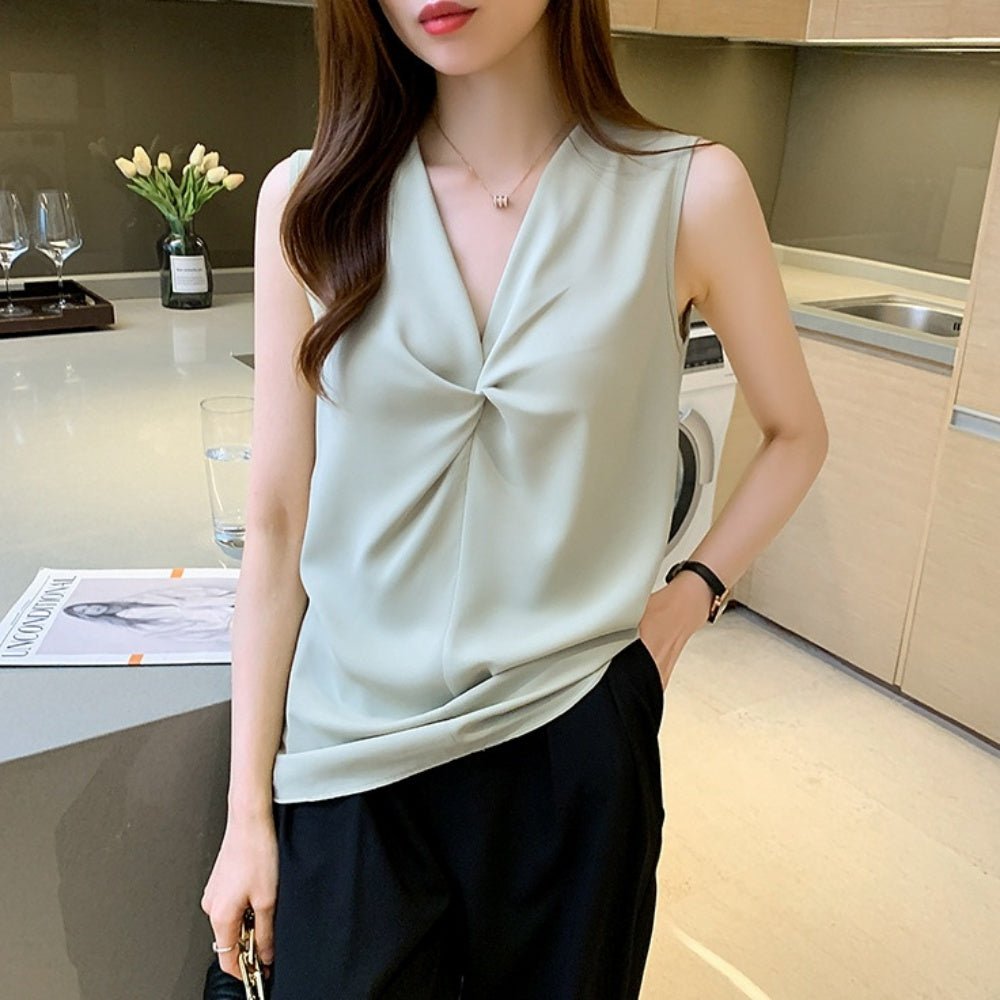 フロントギャザーノースリーブブラウス|オフィスカジュアル レディース 通販【ミレジェネ】