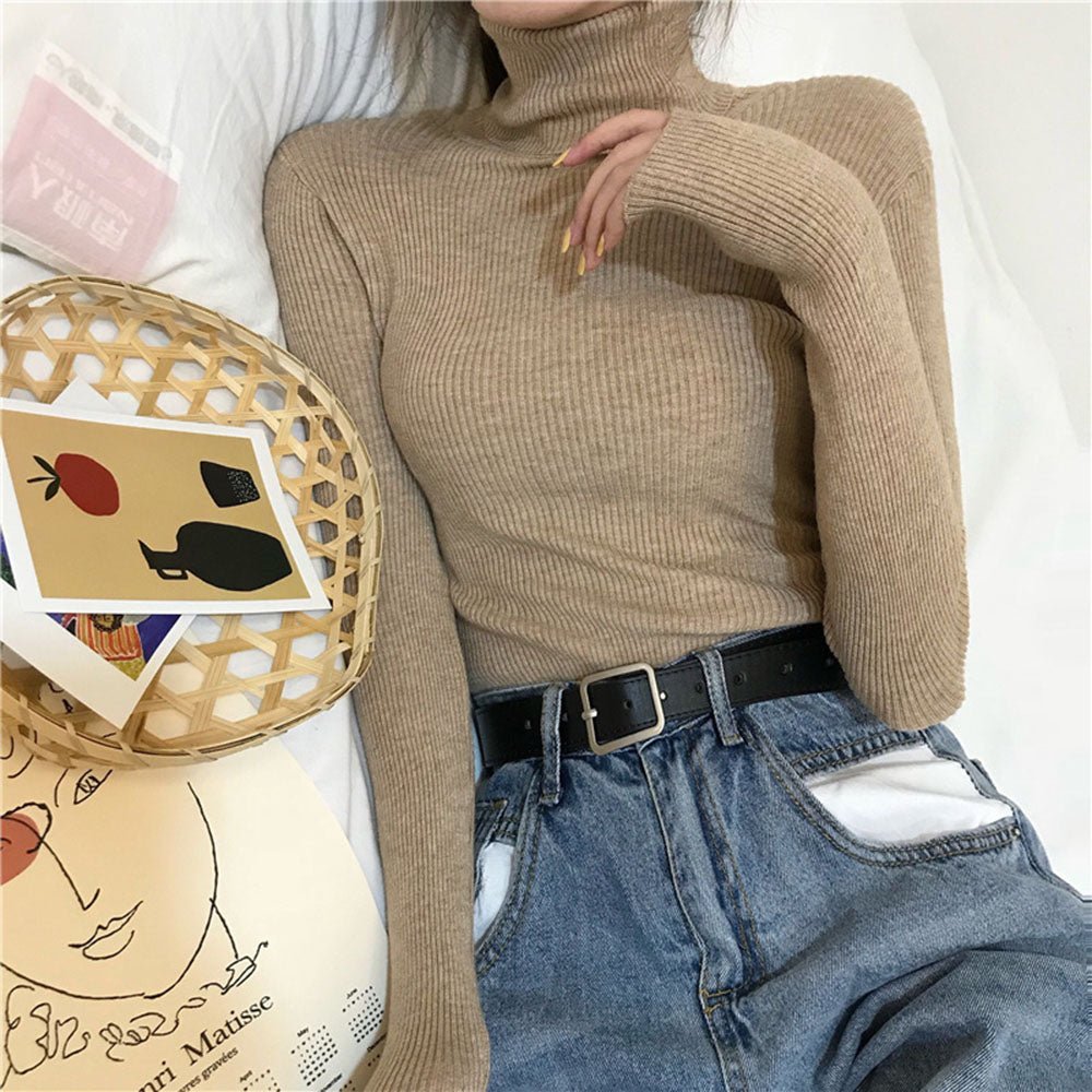 リブハイネックニット