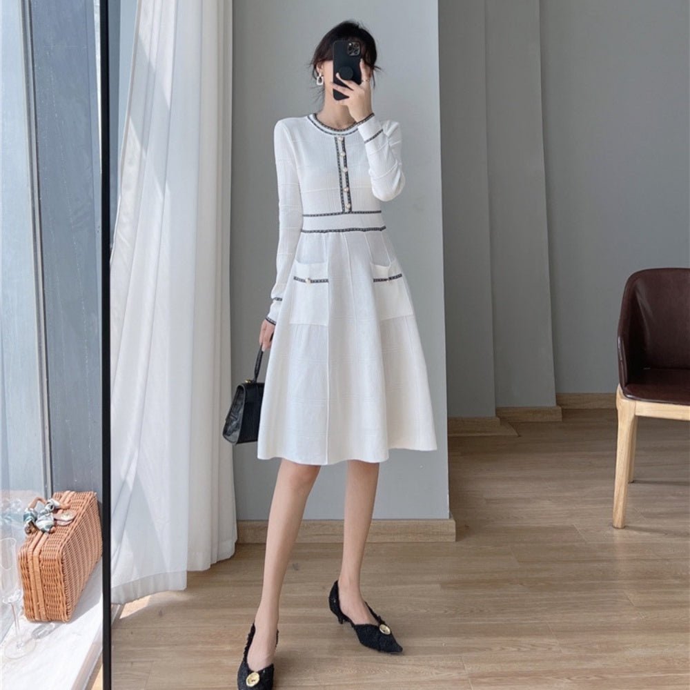 パールボタンクルーネックワンピース|オフィスカジュアル レディース 通販【ミレジェネ】