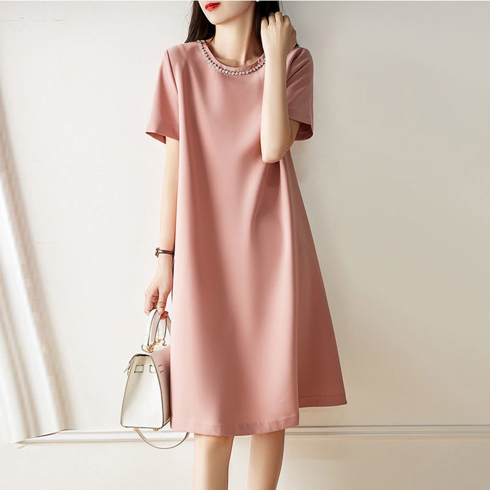 ビジューネックバックプリーツワンピース|オフィスカジュアル レディース 通販【ミレジェネ】