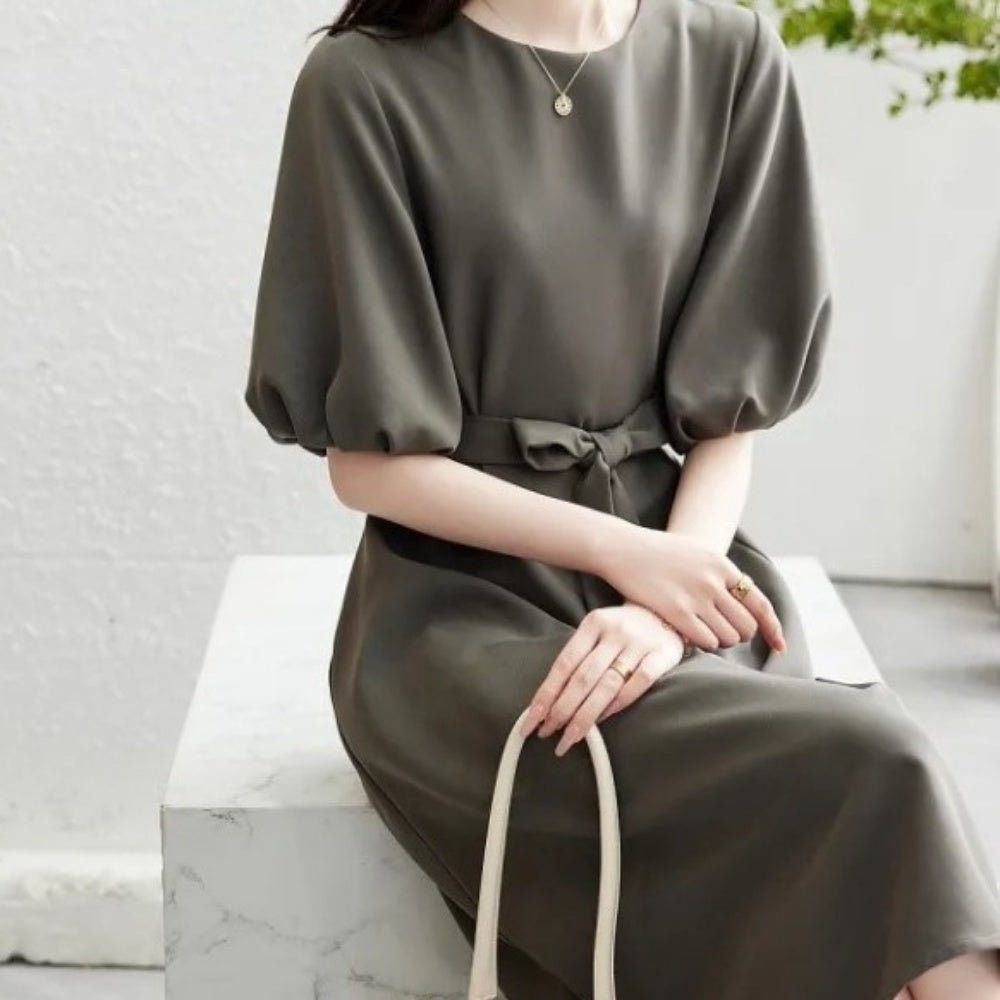 ウエストリボンパフスリーブワンピース|オフィスカジュアル レディース 通販【ミレジェネ】