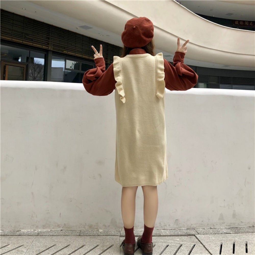 フリルニットワンピースブラウスセット