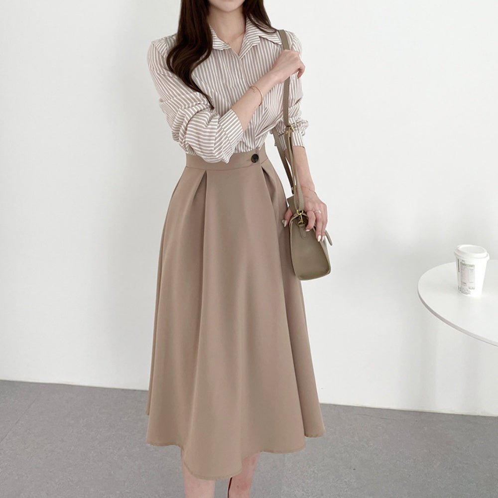 ストライプシャツドッキングフレアワンピース|オフィスカジュアル レディース 通販【ミレジェネ】