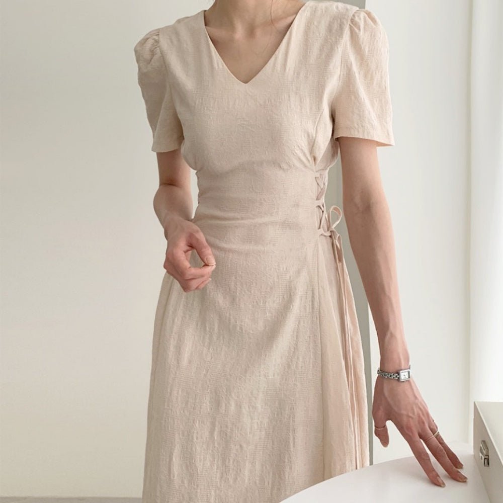 サイドリボンリネンライクワンピース|オフィスカジュアル レディース 通販【ミレジェネ】