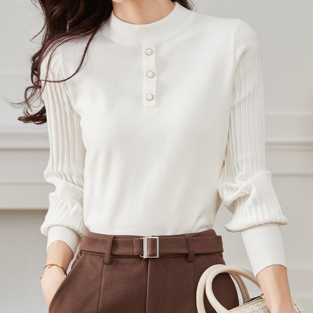 プチハイネックボタンモチーフニット|オフィスカジュアル レディース 通販【ミレジェネ】