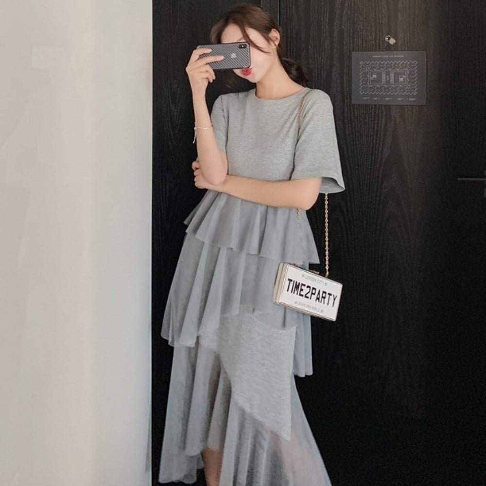 裾シースルードレープ半袖ワンピース - Millennial Generation