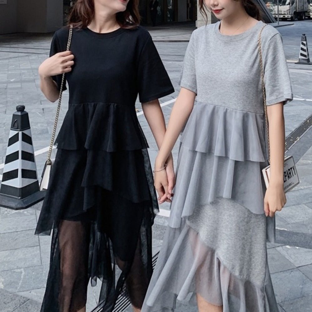 裾シースルードレープ半袖ワンピース - Millennial Generation