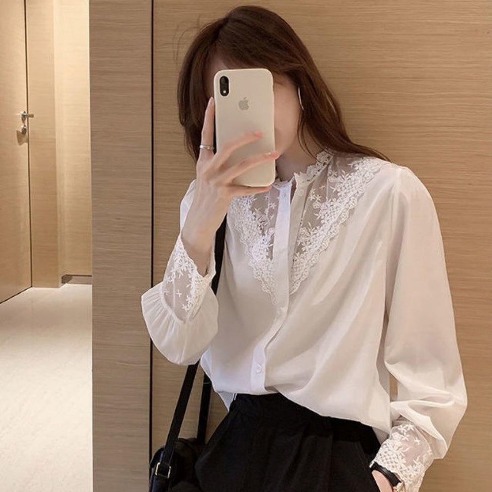 レースデザインフェミニンブラウス|オフィスカジュアル レディース 通販【ミレジェネ】