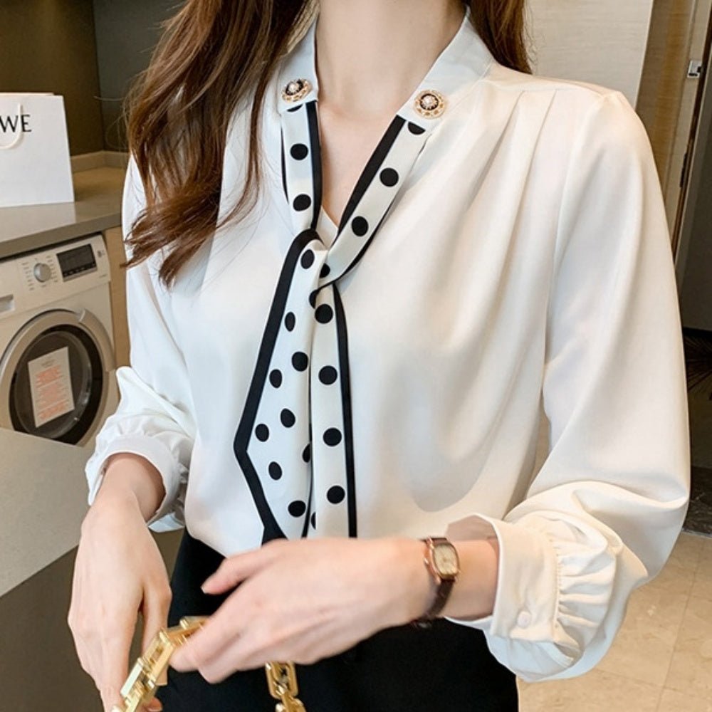 ドットタイバンドカラーブラウス|オフィスカジュアル レディース 通販【ミレジェネ】