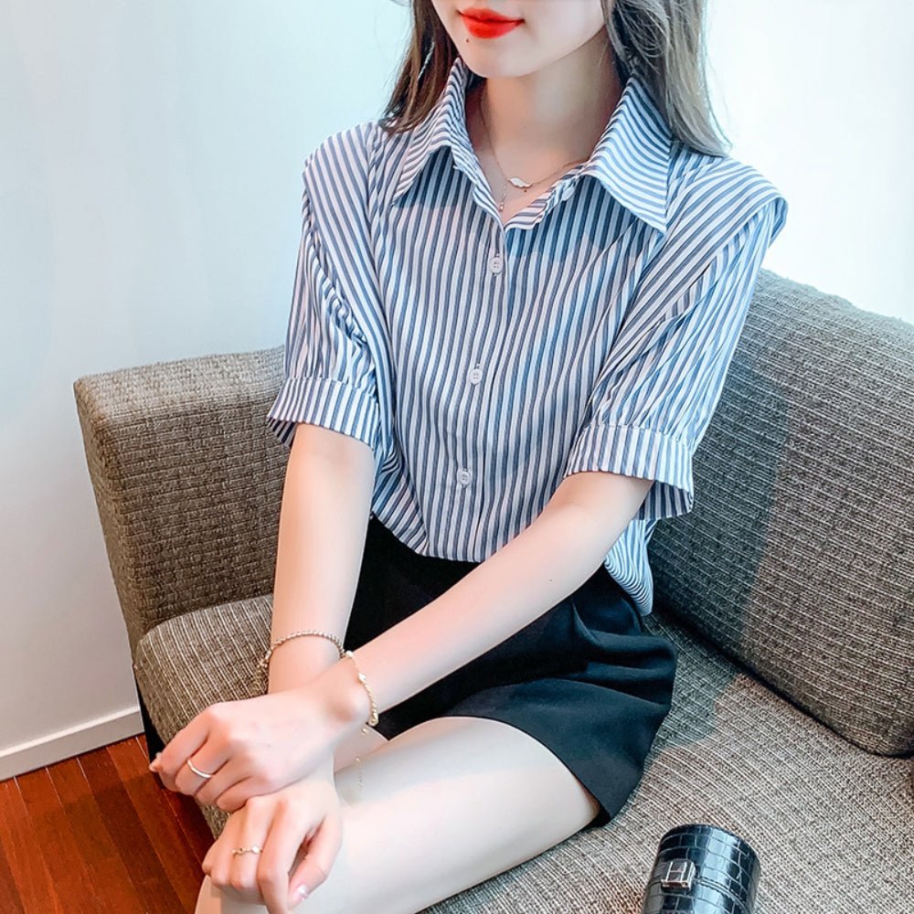 袖切り替えストライプシャツ|オフィスカジュアル レディース 通販【ミレジェネ】