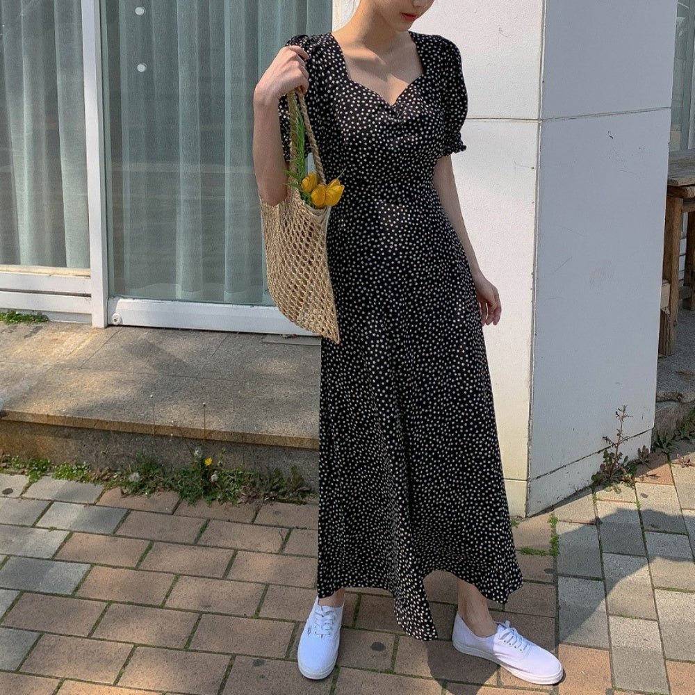 小花柄パフスリーブロングワンピース