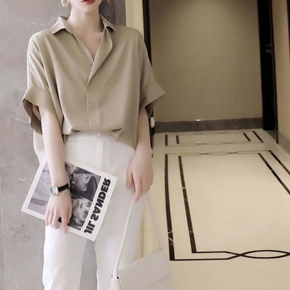 オープンカラー半袖デザインシャツ|オフィスカジュアル レディース 通販【ミレジェネ】