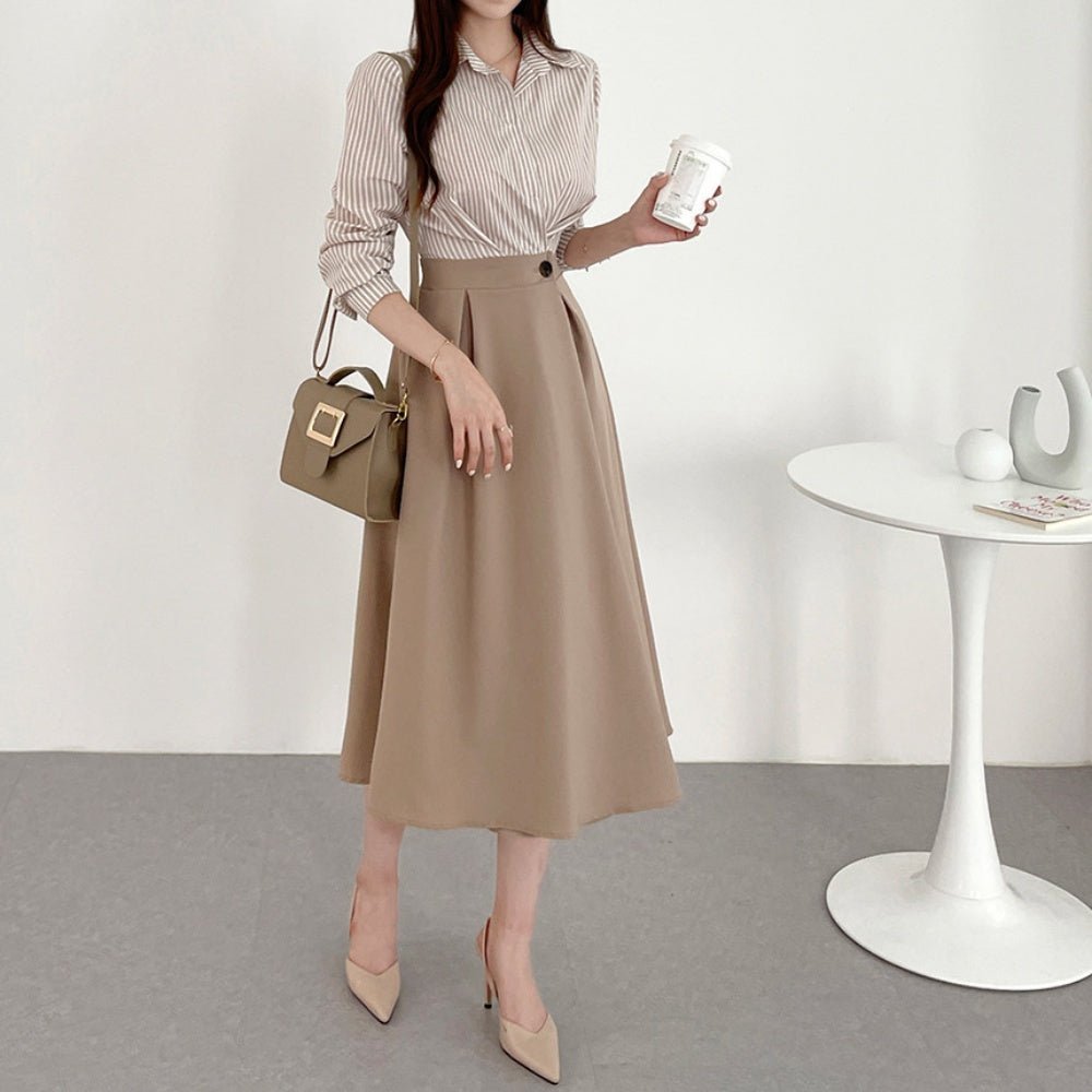 ストライプシャツドッキングフレアワンピース|オフィスカジュアル レディース 通販【ミレジェネ】