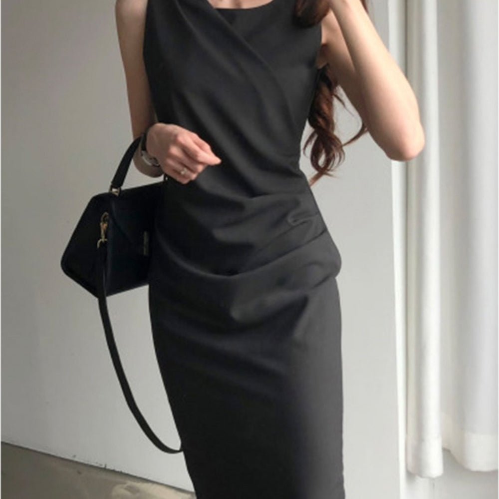 ノースリーブドレープ膝丈ワンピース - Millennial Generation