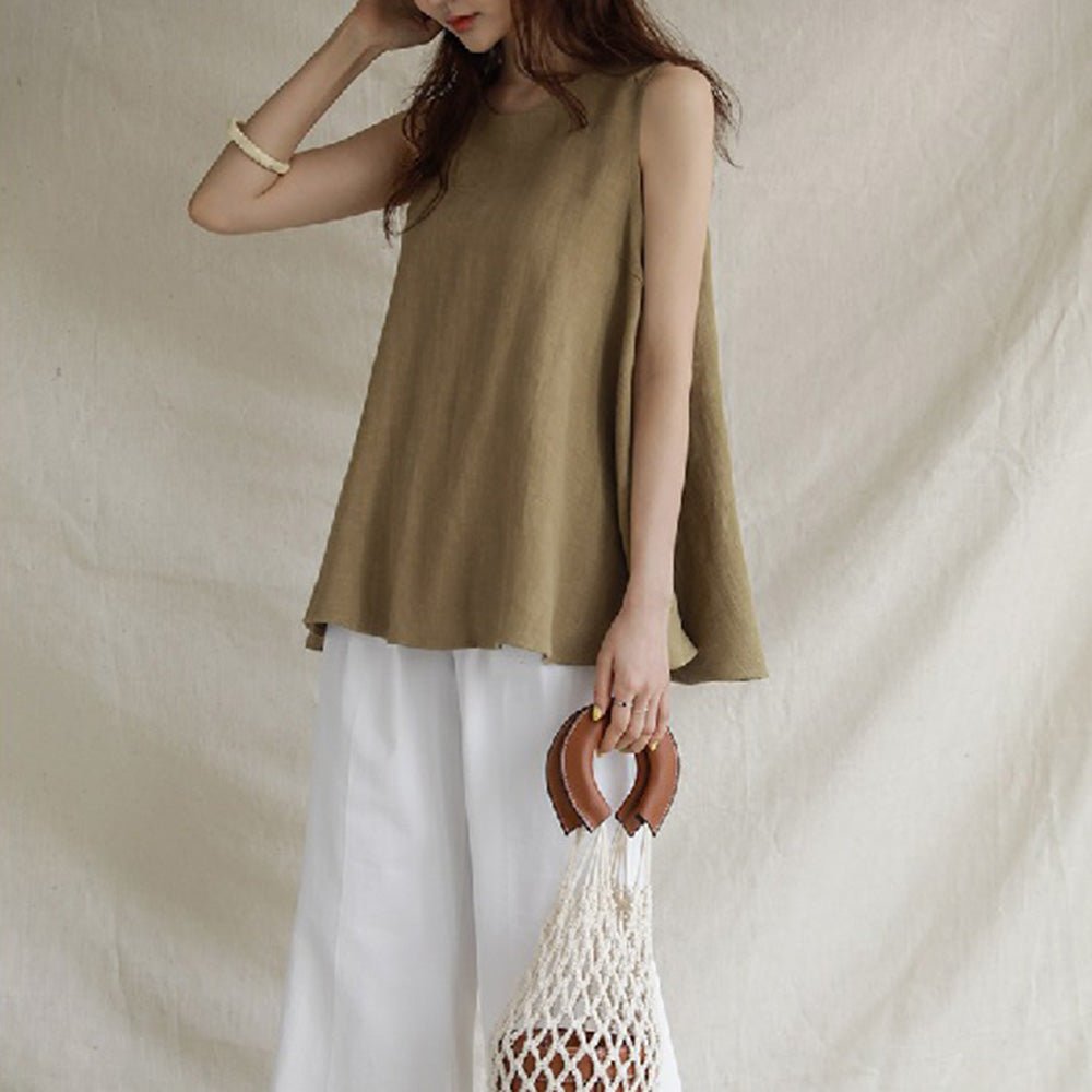 ノースリーブウエストマーク麻トップス|オフィスカジュアル レディース 通販【ミレジェネ】