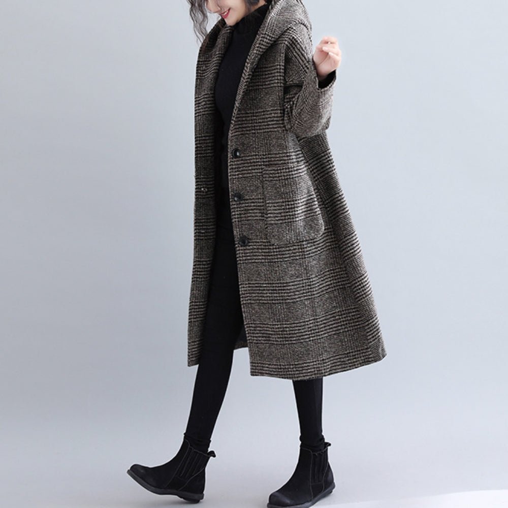 グレンチェックフード付きチェスターロングコート - Millennial Generation