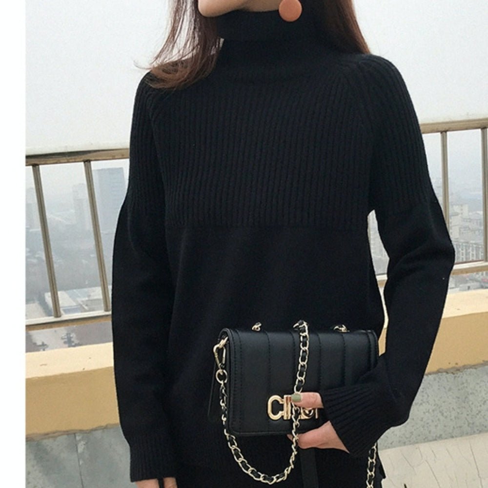 ハーフデザインハイネックニットトップス - Millennial Generation