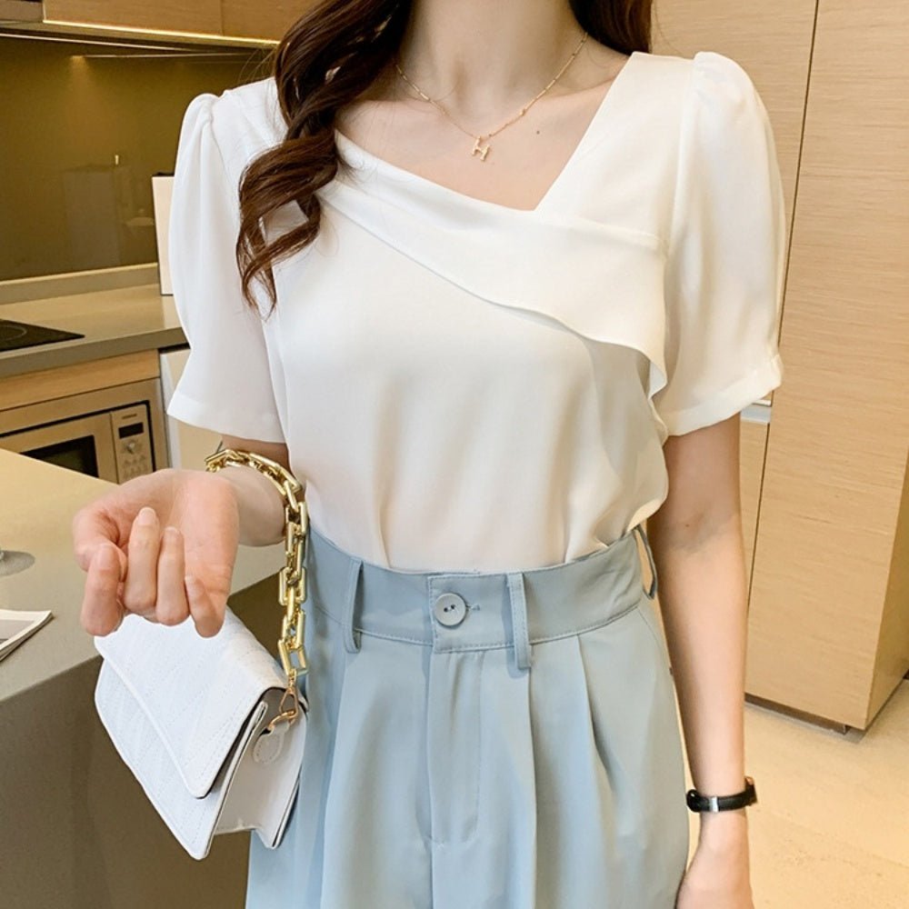 アシンメトリーネックフレアブラウス|オフィスカジュアル レディース 通販【ミレジェネ】