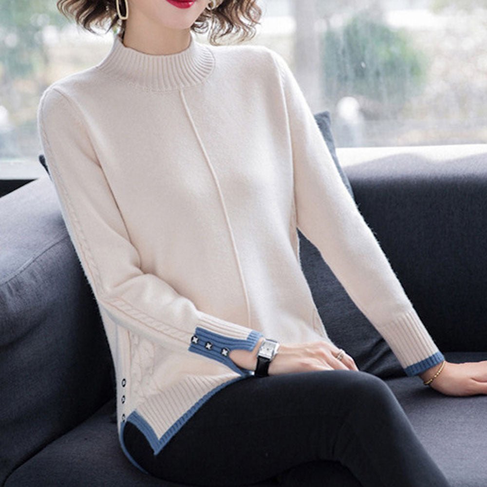 <即納>ボタンモチーフ配色ニットトップス|オフィスカジュアル レディース 通販 Millennial Generation【ミレジェネ】