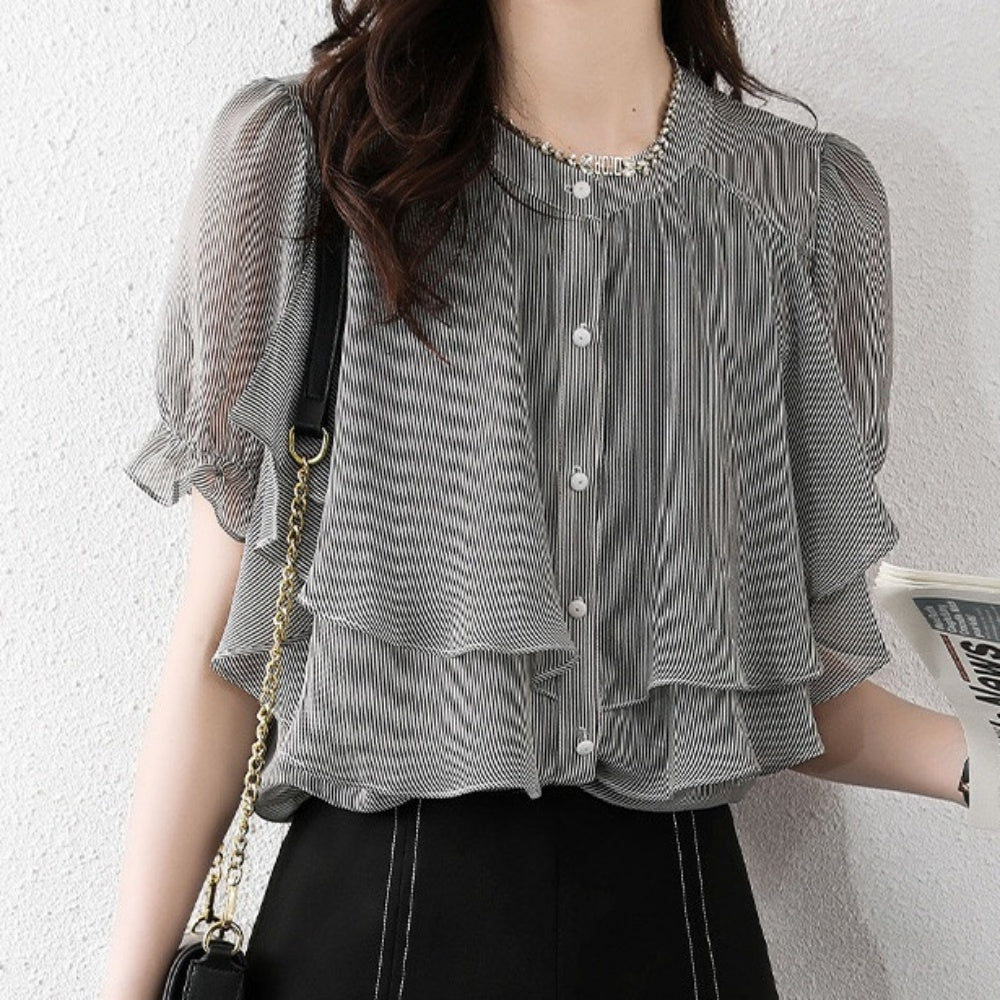 重ねフリルブラウス|オフィスカジュアル レディース 通販【ミレジェネ】