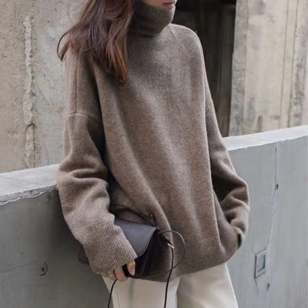 オフィスカジュアル 冬 ハイネックゆったりニットトップス ミレジェネ