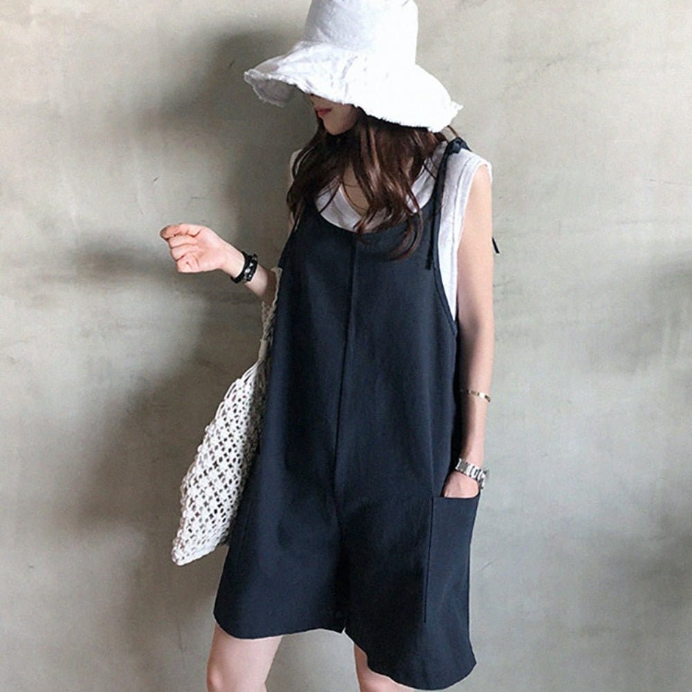 オフィスカジュアル 夏 肩リボン調節可能ポケット付きサロペット ミレジェネ