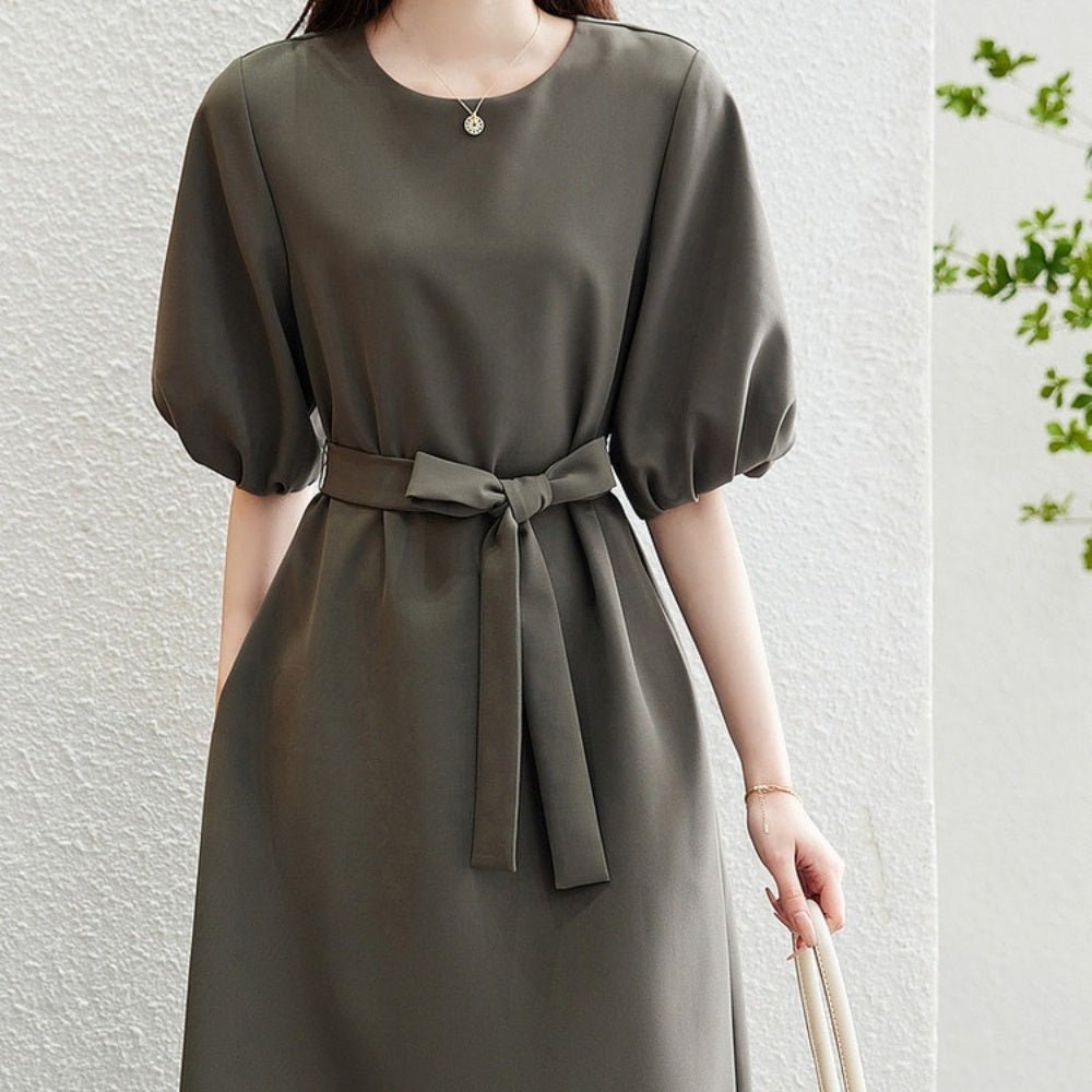 ウエストリボンパフスリーブワンピース|オフィスカジュアル レディース 通販【ミレジェネ】