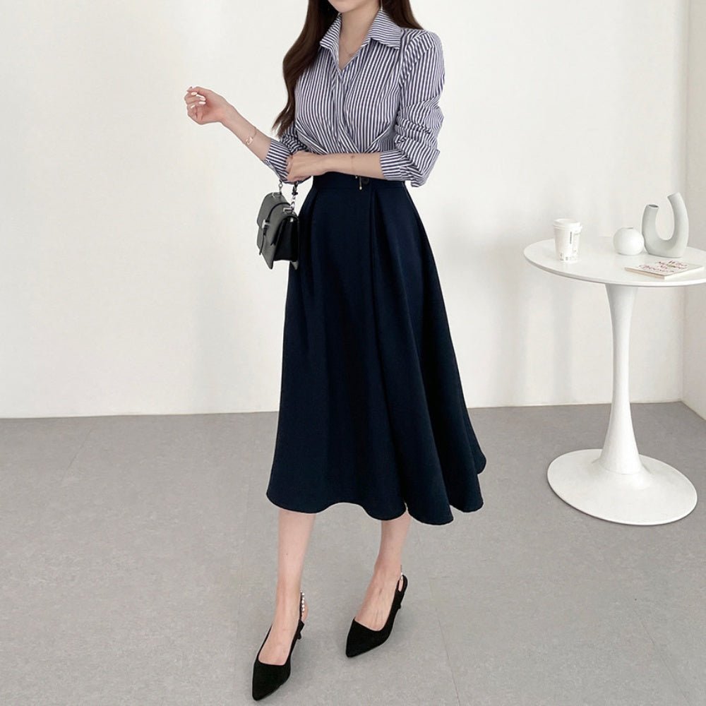 ストライプシャツドッキングフレアワンピース|オフィスカジュアル レディース 通販【ミレジェネ】