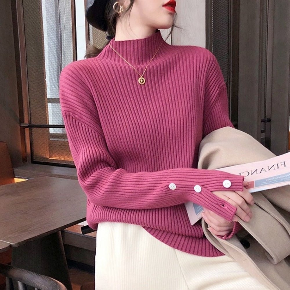 ハーフネックボタンスリーブトップス