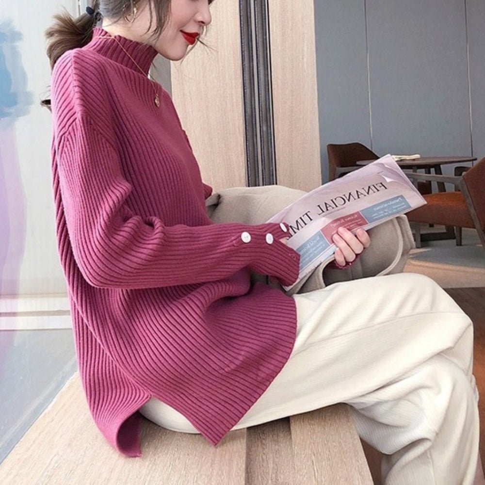 ハーフネックボタンスリーブトップス