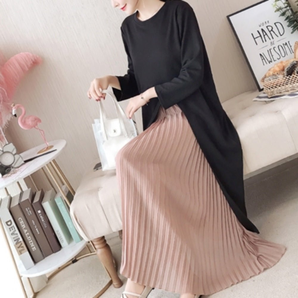 七分袖スリットプリーツワンピース - Millennial Generation