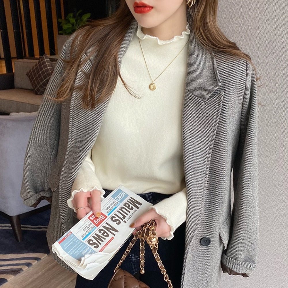 裏起毛フリルハイネックニット|オフィスカジュアル レディース 通販【ミレジェネ】