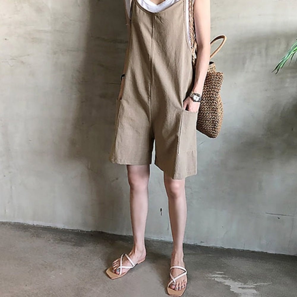 肩リボン調節可能ポケット付きサロペット