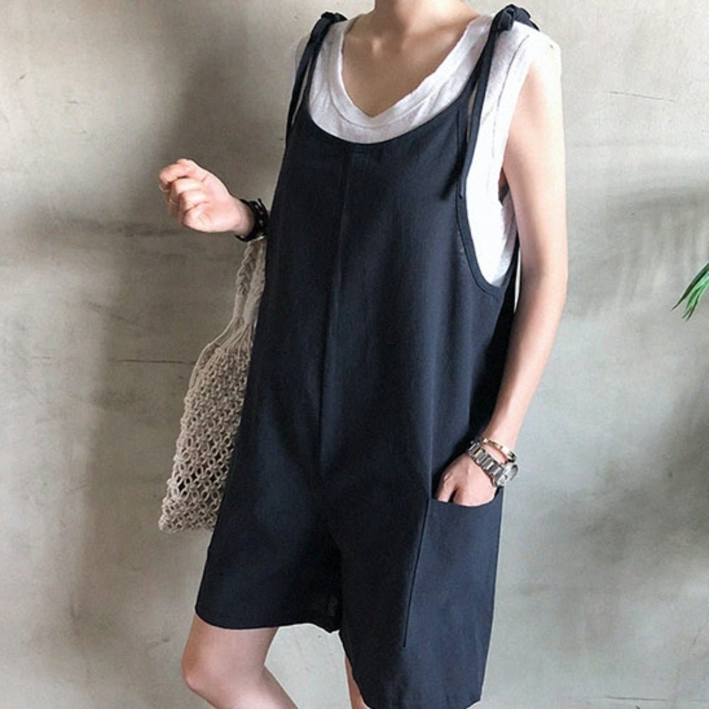 肩リボン調節可能ポケット付きサロペット