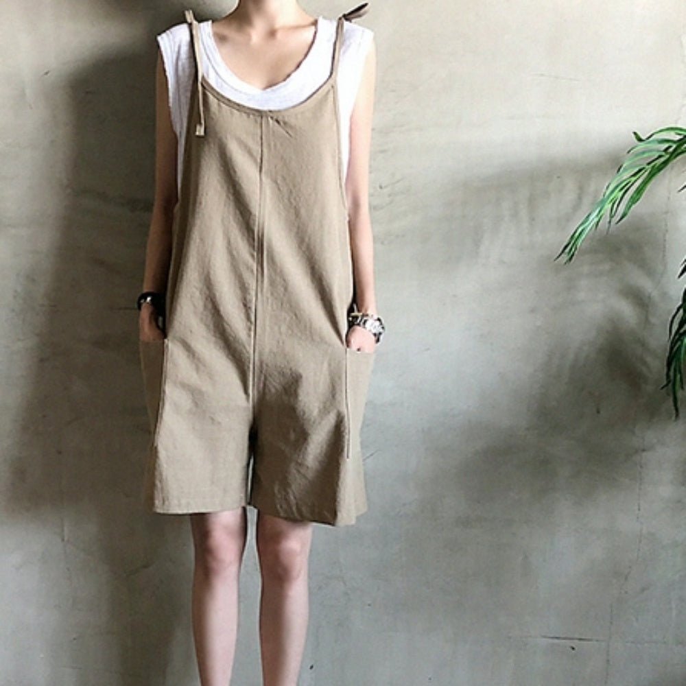 肩リボン調節可能ポケット付きサロペット