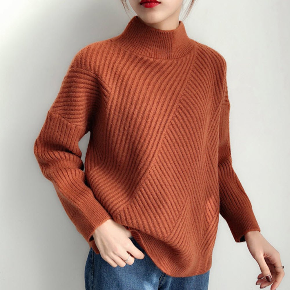 ボトルネックリブニット長袖セーター - Millennial Generation