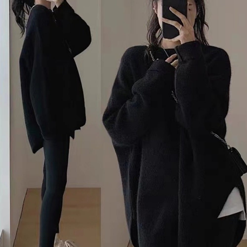 ロング丈クルーネックニットセーター|オフィスカジュアル レディース 通販【ミレジェネ】