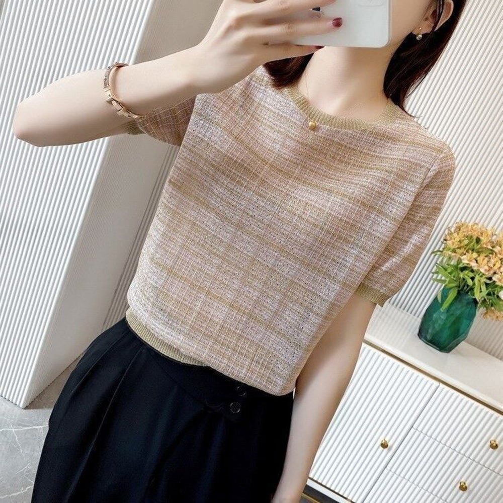 チェック柄サマーニットトップス|オフィスカジュアル レディース 通販【ミレジェネ】