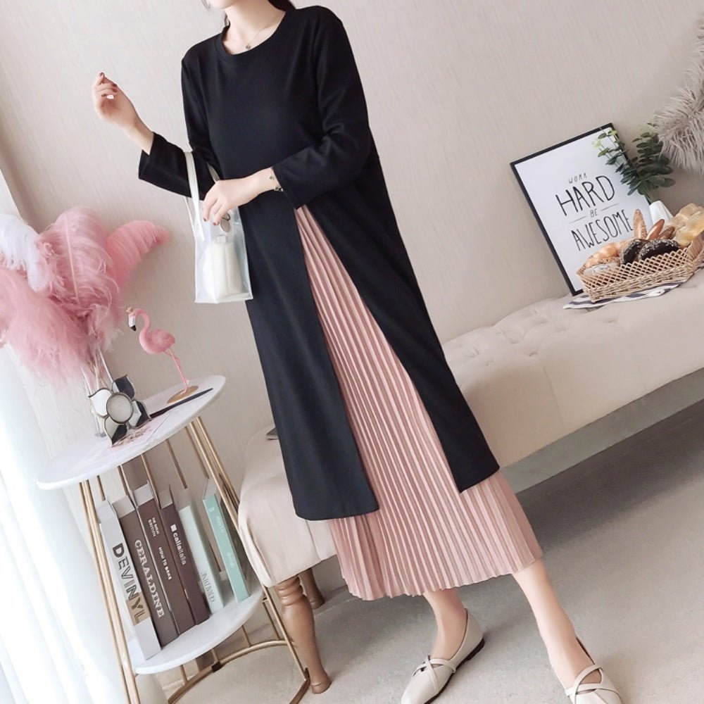 七分袖スリットプリーツワンピース - Millennial Generation