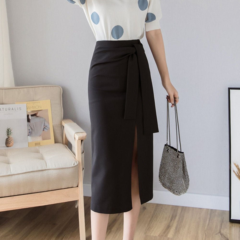 ウエストボウタイスリットスカート|オフィスカジュアル レディース 通販【ミレジェネ】