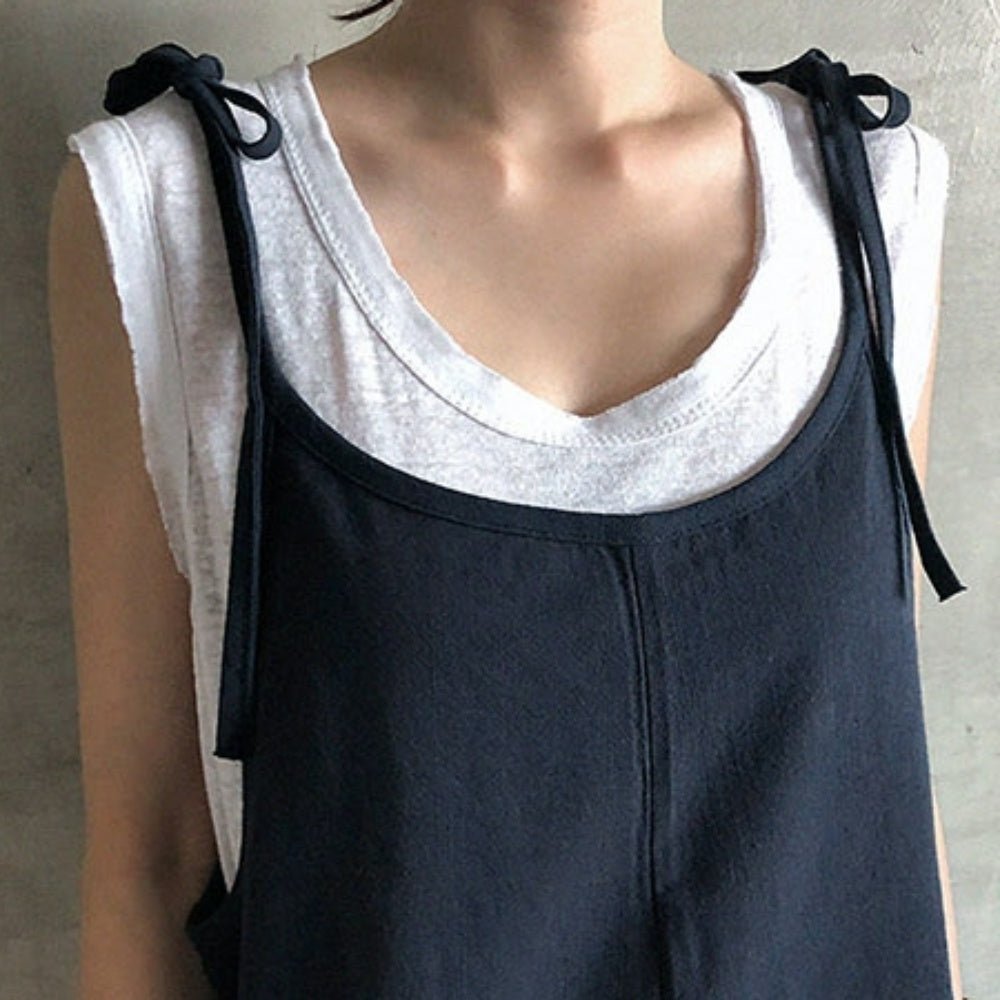 肩リボン調節可能ポケット付きサロペット