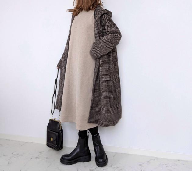 グレンチェックフード付きチェスターロングコート|オフィスカジュアル レディース 通販【ミレジェネ】