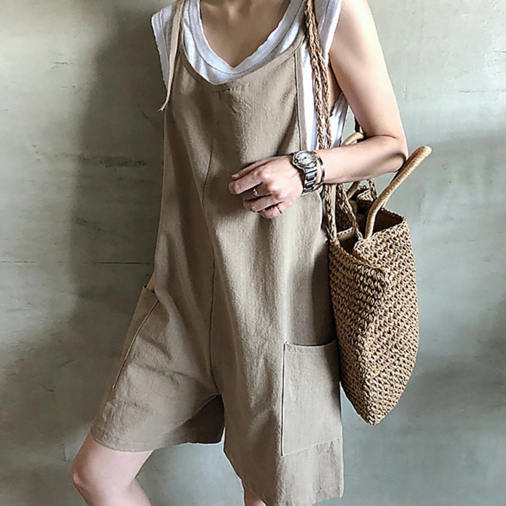 肩リボン調節可能ポケット付きサロペット