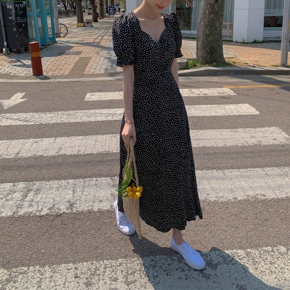 小花柄パフスリーブロングワンピース